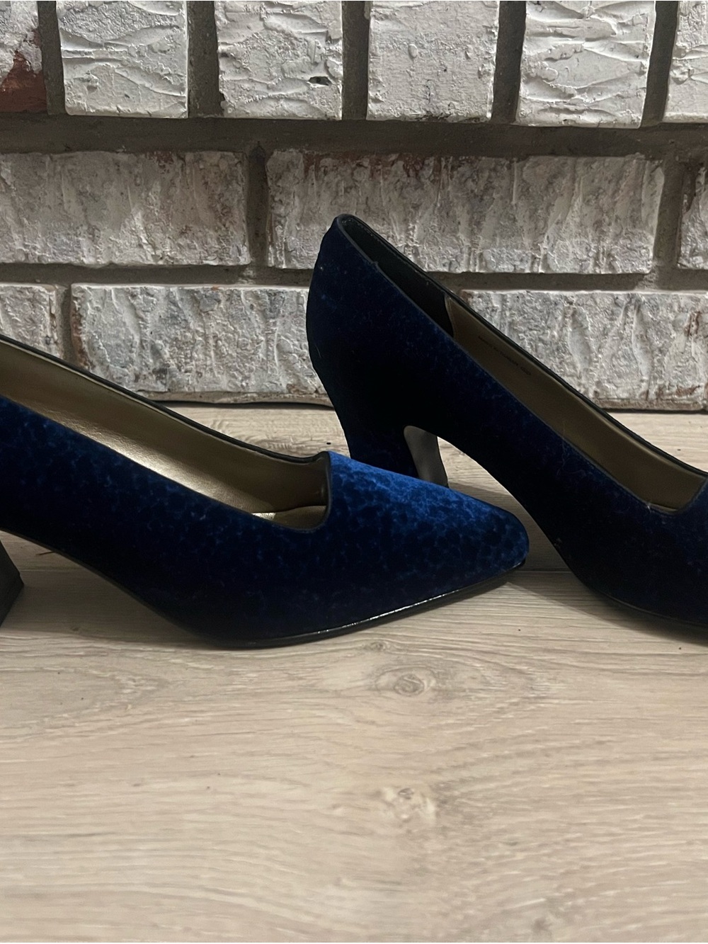Nina Deep Blue Velvet Block Heel Pumps